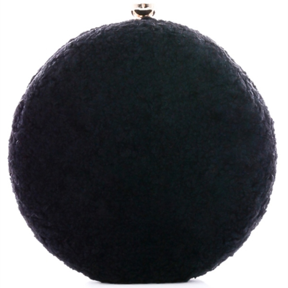 GWEN FUZZY CIRCLE FAUX FUR CLUTCH BLACK